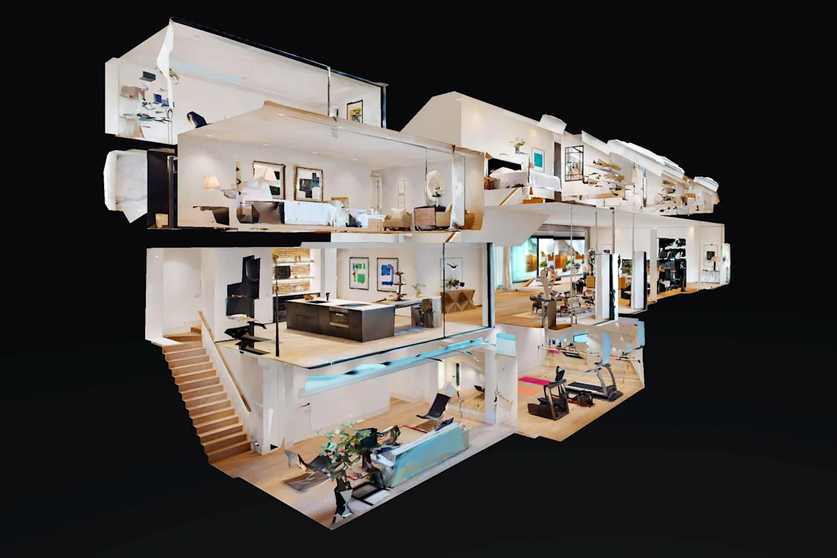 Begehbares 3D-Dollhouse-Modell einer Immobilie aus dem Matterport-Scan