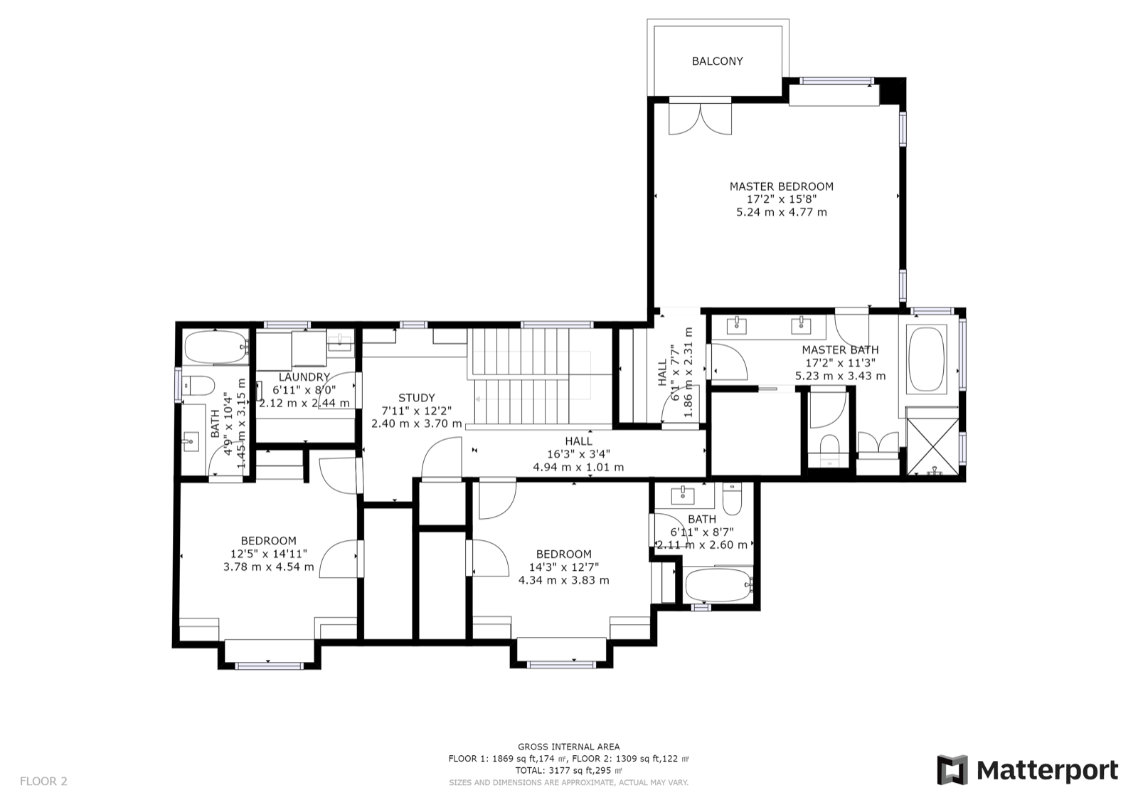Maßstäblicher 2D-Grundriss mit Raummaßen aus dem Matterport-Scan
